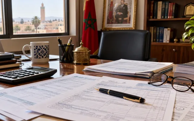 Illustration de documents fiscaux et d’une calculatrice sur un bureau