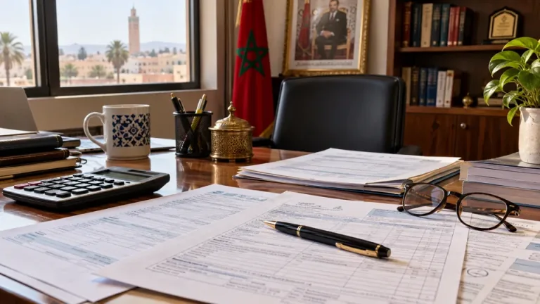 Illustration de documents fiscaux et d’une calculatrice sur un bureau