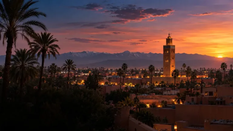 أسطح مراكش وصومعة الكتبية عند غروب الشمس