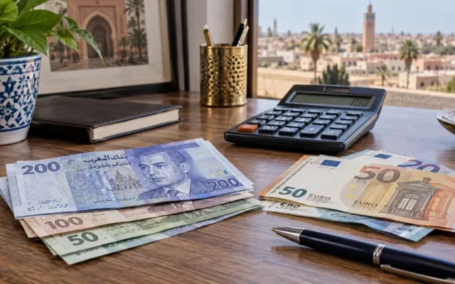 أوراق نقدية بالدرهم المغربي واليورو على مكتب