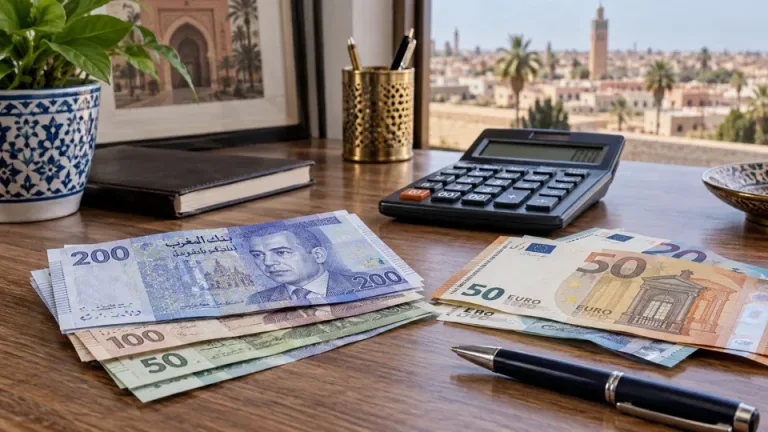 أوراق نقدية بالدرهم المغربي واليورو على مكتب